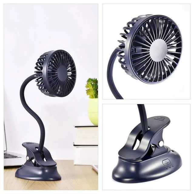Alt view image 5 of 7 - Clip on Fan Usb Battery Operated Desk Clip Fan with Emergency Power Bank, Baby Stroller Fan Rechargeable Personal Fan Flexible Neck 3 Speeds Great for Beach Car Camping Dorm Bed Office-Navy Blue