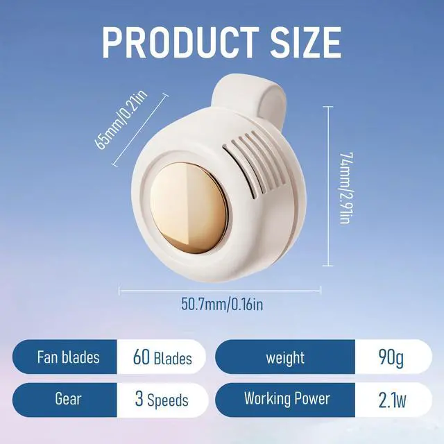 Alt view image 7 of 7 - Mini Bladeless Fan Clip On, Portable Silent Mini Bladeless Fan Clip On, Adjustable 3-Speed Suspended Whirlwind Fans, USB-C Fast Charge, Clip Waist Neck Fan for Outdoor, Travel & Office Gift (White)