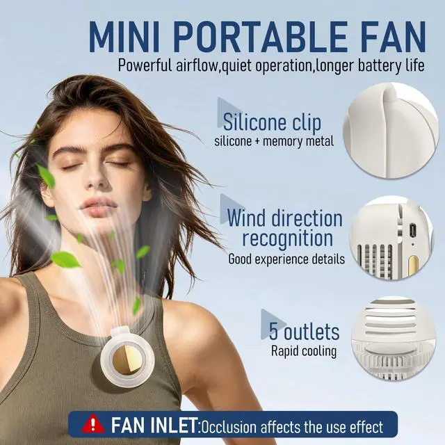 Alt view image 2 of 7 - Mini Bladeless Fan Clip On, Portable Silent Mini Bladeless Fan Clip On, Adjustable 3-Speed Suspended Whirlwind Fans, USB-C Fast Charge, Clip Waist Neck Fan for Outdoor, Travel & Office Gift (White)
