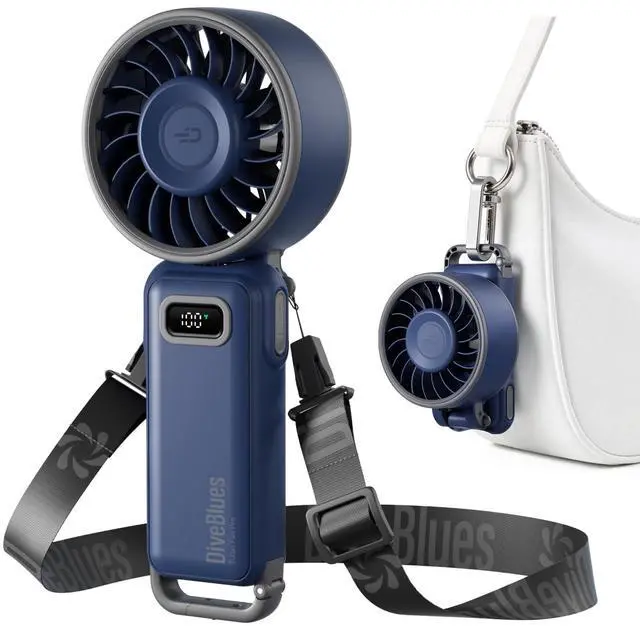 Main image of Portable Handheld Fan, 7.4m/s High Speed Turbo Fan, 180° Foldable 4-in-1 Personal Neck Fan Integrated Carabiner Clip, 100 Speed Stepless Control, USB-C Rechargeable, 12H Battery, Fanzy D6036