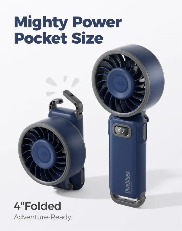 Alt view image 3 of 7 - Portable Handheld Fan, 7.4m/s High Speed Turbo Fan, 180° Foldable 4-in-1 Personal Neck Fan Integrated Carabiner Clip, 100 Speed Stepless Control, USB-C Rechargeable, 12H Battery, Fanzy D6036