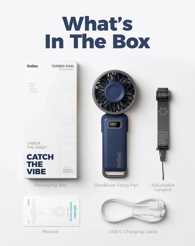 Alt view image 7 of 7 - Portable Handheld Fan, 7.4m/s High Speed Turbo Fan, 180° Foldable 4-in-1 Personal Neck Fan Integrated Carabiner Clip, 100 Speed Stepless Control, USB-C Rechargeable, 12H Battery, Fanzy D6036