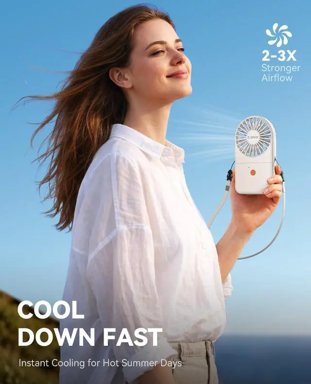 Alt view image 2 of 6 - Portable Neck Fan, Ultra-Lightweight Hands-Free Fan with Battery Operated, 3 Speeds, 7H Runtime, Foldable Desk Fan for Travel, Office, Commute -ReFAN White