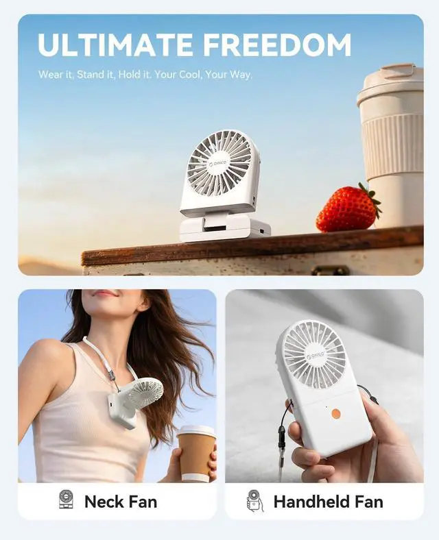 Alt view image 6 of 6 - Portable Neck Fan, Ultra-Lightweight Hands-Free Fan with Battery Operated, 3 Speeds, 7H Runtime, Foldable Desk Fan for Travel, Office, Commute -ReFAN White