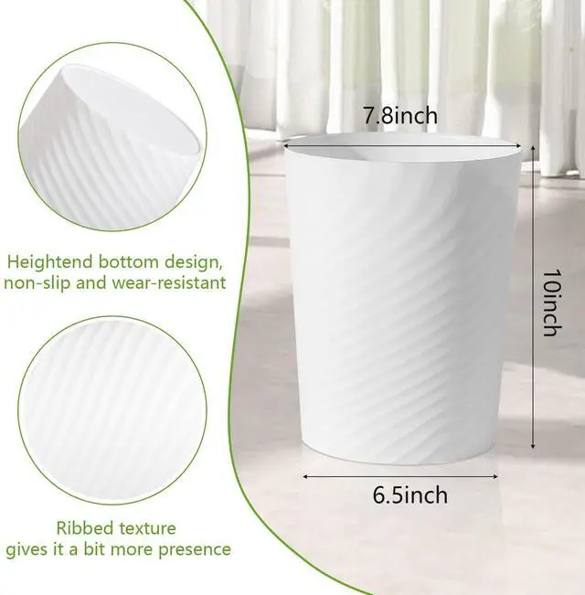 Alt view image 2 of 7 - Bathroom Small Trash Can with Trash Bag Plastic Garbage Can Round Waste Basket for Bathrooms, Laundry Room, Kitchens, Offices, Kids Rooms, Dorms, 1.8 Gallons, 3 Pack (White)