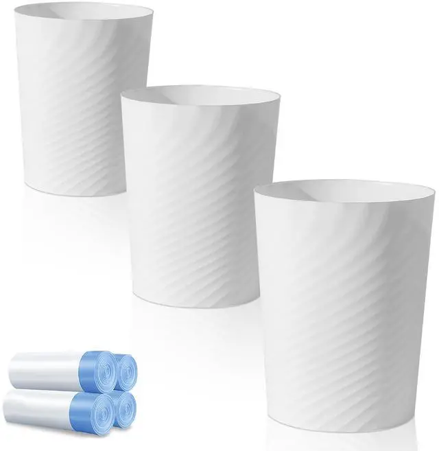 Main image of Bathroom Small Trash Can with Trash Bag Plastic Garbage Can Round Waste Basket for Bathrooms, Laundry Room, Kitchens, Offices, Kids Rooms, Dorms, 1.8 Gallons, 3 Pack (White)