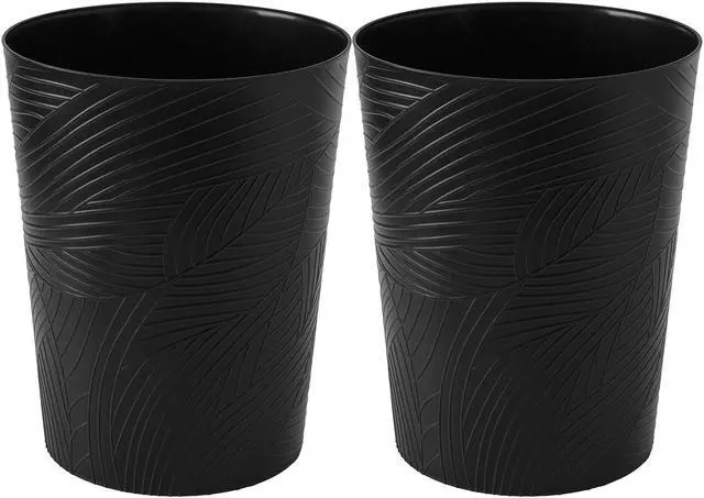 Main image of Small Trash Can, 1.8 Gallon Round Wastebasket with Leaf Pattern, Recycling Bin for Bathroom, Office, Dorm, BedroomGarbage Can for Kids Room, Laundry Room (2, Black)