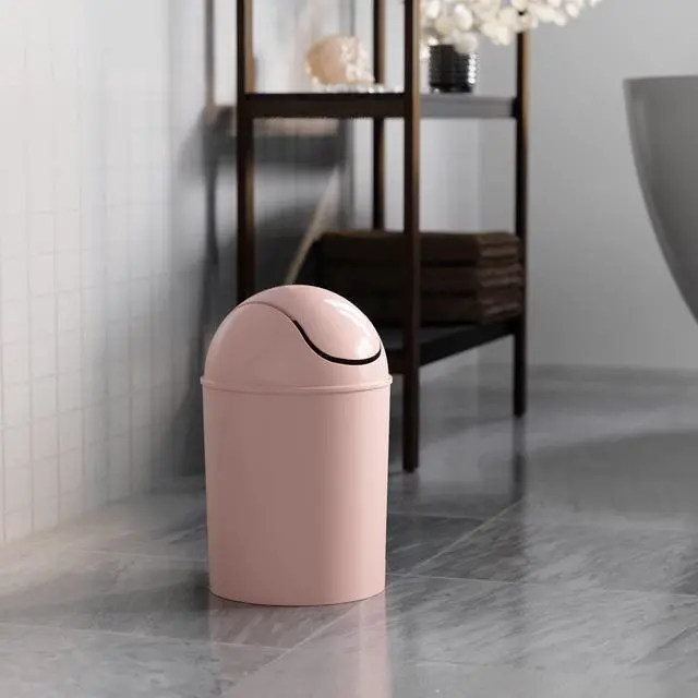 Alt view image 5 of 7 - 1.25 Gallon Mini Waste Can with Removable Swing-Top Lid - Small Garbage Bin for Kitchen, Bathroom, Bedroom, Office - Compact Trash Can Fit Under Tables & Counters - Pink
