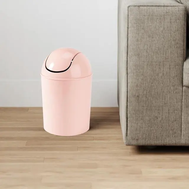 Alt view image 7 of 7 - 1.25 Gallon Mini Waste Can with Removable Swing-Top Lid - Small Garbage Bin for Kitchen, Bathroom, Bedroom, Office - Compact Trash Can Fit Under Tables & Counters - Pink