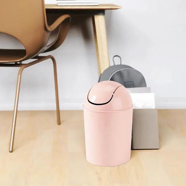 Alt view image 6 of 7 - 1.25 Gallon Mini Waste Can with Removable Swing-Top Lid - Small Garbage Bin for Kitchen, Bathroom, Bedroom, Office - Compact Trash Can Fit Under Tables & Counters - Pink