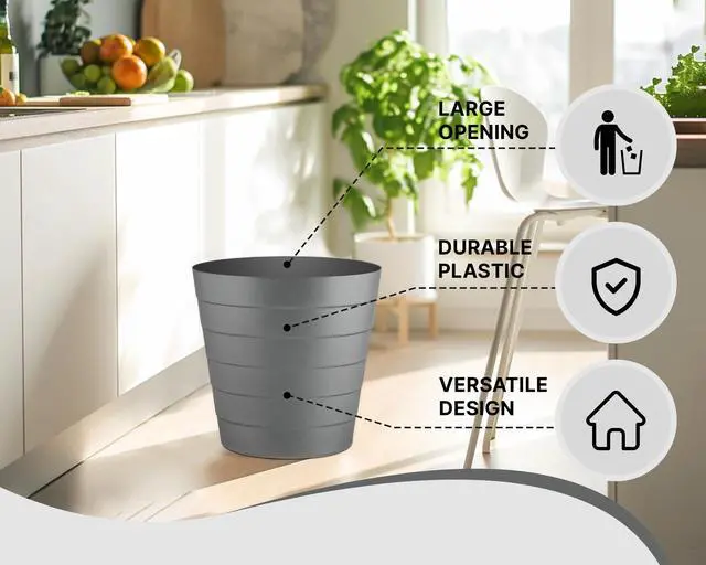 Alt view image 3 of 7 - Small Trash Can (1.3 Gallons), Dorm Trash Can, Heavy Duty Dust Bin, Mini Garbage Can for Bedroom (Pack Of 3), Plastic Wastebasket, Bathroom Wastebasket (Grey) Round paper Trashcan, Office Trash Bin