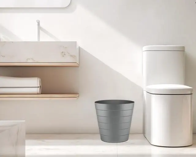 Alt view image 4 of 7 - Small Trash Can (1.3 Gallons), Dorm Trash Can, Heavy Duty Dust Bin, Mini Garbage Can for Bedroom (Pack Of 3), Plastic Wastebasket, Bathroom Wastebasket (Grey) Round paper Trashcan, Office Trash Bin