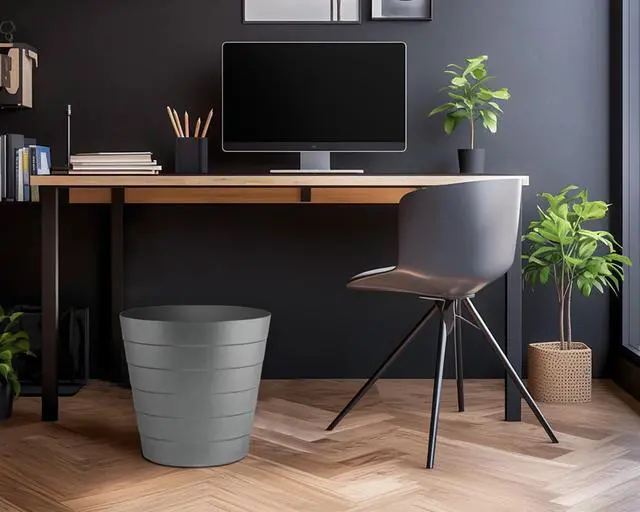 Alt view image 6 of 7 - Small Trash Can (1.3 Gallons), Dorm Trash Can, Heavy Duty Dust Bin, Mini Garbage Can for Bedroom (Pack Of 3), Plastic Wastebasket, Bathroom Wastebasket (Grey) Round paper Trashcan, Office Trash Bin