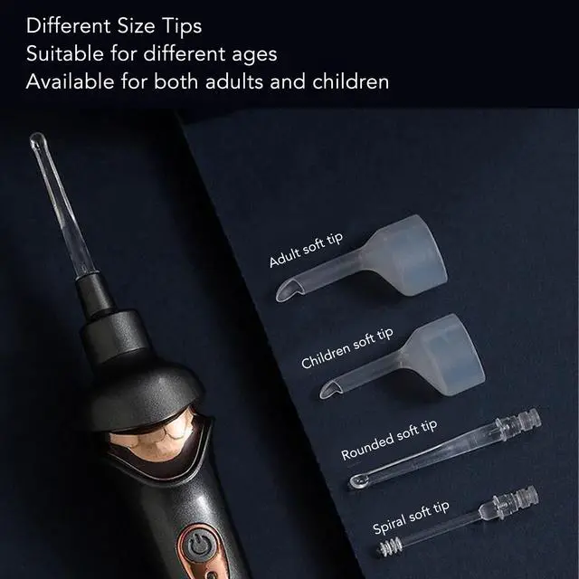 Alt view image 4 of 7 - Ear Wax Removal Tool, Upgraded Ear Cleaner with LED Light, Electric Vacuum Ear Wax, Earwax Removal Kit, and Comfortable Earwax Remover for Adults and Kids (Black)