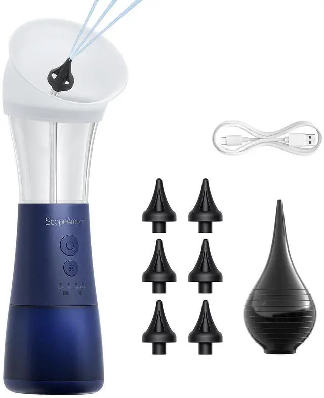 Main image of Electric Ear Cleaner w/Water Temperature Sensor, Ear Cleaning Kit, Earwax Removal Tool w/ 4 Pressure Modes, IPX6 Ear Irrigation Flushing Kit, One-Piece Tank, Blue