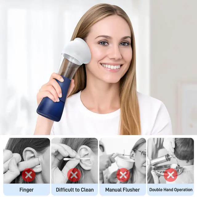 Alt view image 7 of 7 - Electric Ear Cleaner w/Water Temperature Sensor, Ear Cleaning Kit, Earwax Removal Tool w/ 4 Pressure Modes, IPX6 Ear Irrigation Flushing Kit, One-Piece Tank, Blue