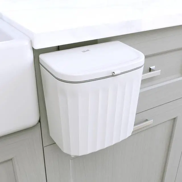 Main image of Roomate Under Counter Waste Bin | Space Saving Small Trash Can for Kitchen Cabinet, Bathroom or Office | Dual Lid for Ease of Opening, 7 Liter, White