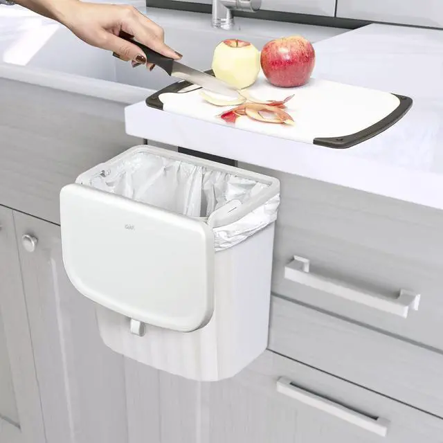 Alt view image 5 of 7 - Roomate Under Counter Waste Bin | Space Saving Small Trash Can for Kitchen Cabinet, Bathroom or Office | Dual Lid for Ease of Opening, 7 Liter, White