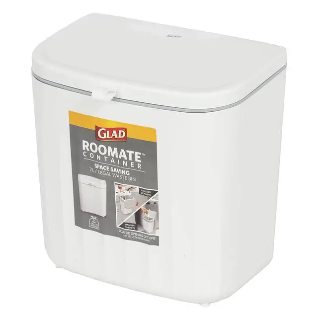 Alt view image 7 of 7 - Roomate Under Counter Waste Bin | Space Saving Small Trash Can for Kitchen Cabinet, Bathroom or Office | Dual Lid for Ease of Opening, 7 Liter, White