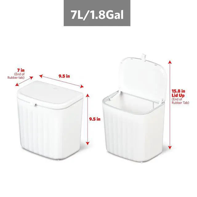 Alt view image 2 of 7 - Roomate Under Counter Waste Bin | Space Saving Small Trash Can for Kitchen Cabinet, Bathroom or Office | Dual Lid for Ease of Opening, 7 Liter, White
