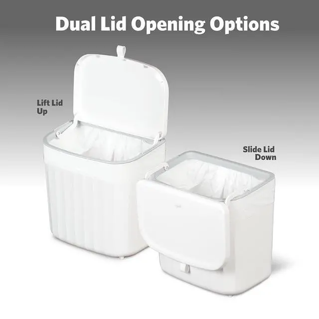 Alt view image 3 of 7 - Roomate Under Counter Waste Bin | Space Saving Small Trash Can for Kitchen Cabinet, Bathroom or Office | Dual Lid for Ease of Opening, 7 Liter, White