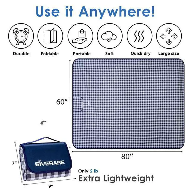 Alt view image 3 of 7 - Picnic Beach Blanket Extra Large, XL Sandproof Waterproof Outdoor Camping Blankets 80x60in, Sand Free Oversized Mat, Quick Drying Portable Mats for Travel, Hiking, Music Festival, Lawn-Dark Blue