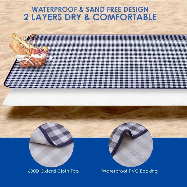 Alt view image 4 of 7 - Picnic Beach Blanket Extra Large, XL Sandproof Waterproof Outdoor Camping Blankets 80x60in, Sand Free Oversized Mat, Quick Drying Portable Mats for Travel, Hiking, Music Festival, Lawn-Dark Blue
