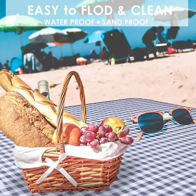 Alt view image 2 of 7 - Picnic Beach Blanket Extra Large, XL Sandproof Waterproof Outdoor Camping Blankets 80x60in, Sand Free Oversized Mat, Quick Drying Portable Mats for Travel, Hiking, Music Festival, Lawn-Dark Blue