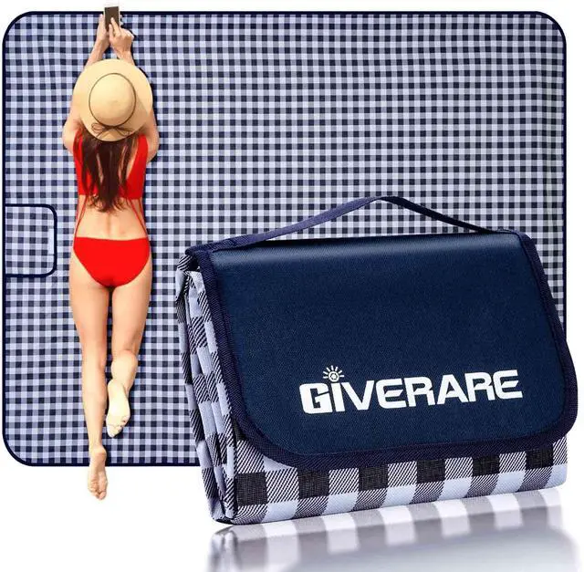 Main image of Picnic Beach Blanket Extra Large, XL Sandproof Waterproof Outdoor Camping Blankets 80x60in, Sand Free Oversized Mat, Quick Drying Portable Mats for Travel, Hiking, Music Festival, Lawn-Dark Blue