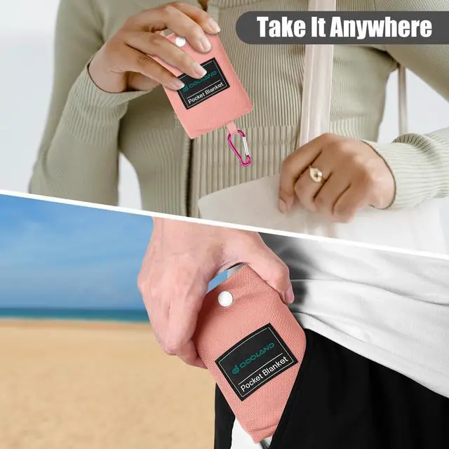 Alt view image 5 of 7 - Beach Blanket Picnic Blanket, 43" x 63" SandProof Waterproof Outdoor Pocket Blanket with Portable Bag, Foldable Lightweight Sand Free Quick Drying Beach Mat for Hiking Camping Travel, Pink