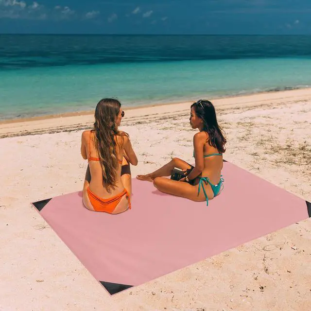 Alt view image 7 of 7 - Beach Blanket Picnic Blanket, 43" x 63" SandProof Waterproof Outdoor Pocket Blanket with Portable Bag, Foldable Lightweight Sand Free Quick Drying Beach Mat for Hiking Camping Travel, Pink
