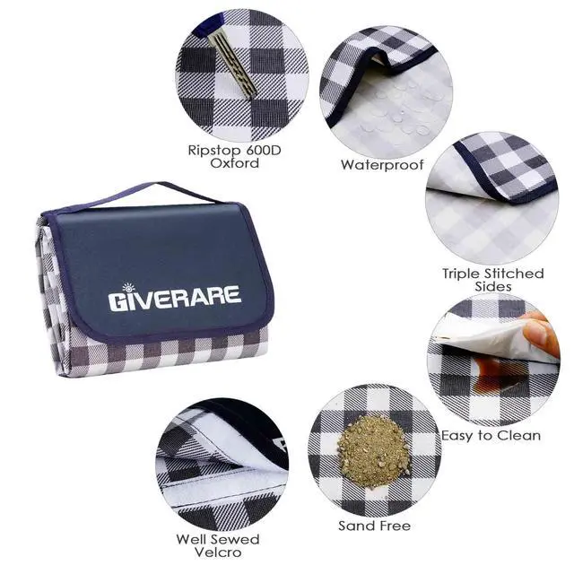 Alt view image 5 of 7 - Picnic Beach Blanket Extra Large, XL Sandproof Waterproof Outdoor Camping Blankets 80x60in, Sand Free Oversized Mat, Quick Drying Portable Mats for Travel, Hiking, Music Festival, Lawn-Dark Blue