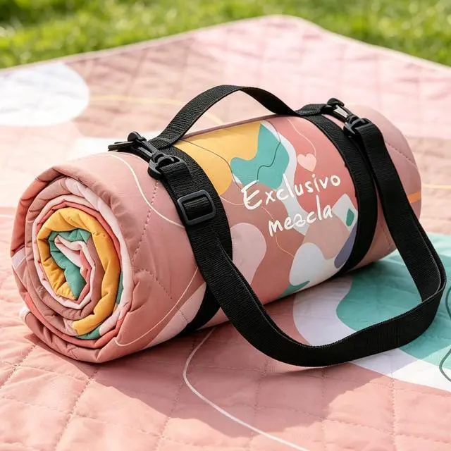 Alt view image 2 of 7 - Waterproof Picnic Blankets 60x80 Inch, 3 Layer Extra Large, Sandproof and Foldable Outdoor Blanket for Beach Camping, Park and Travel,Abstract Pink