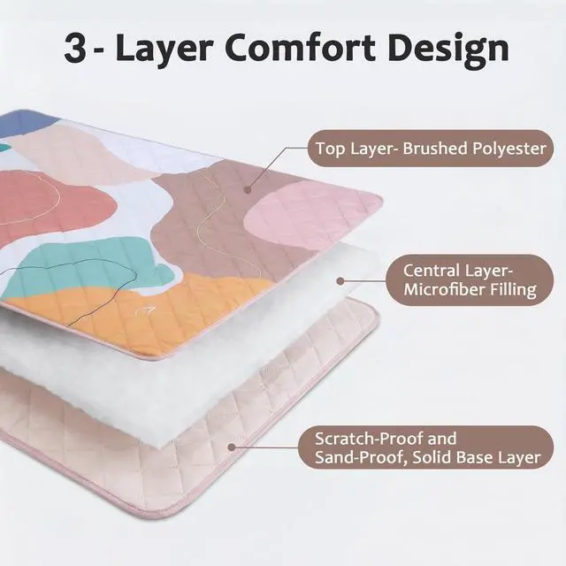 Alt view image 6 of 7 - Waterproof Picnic Blankets 60x80 Inch, 3 Layer Extra Large, Sandproof and Foldable Outdoor Blanket for Beach Camping, Park and Travel,Abstract Pink