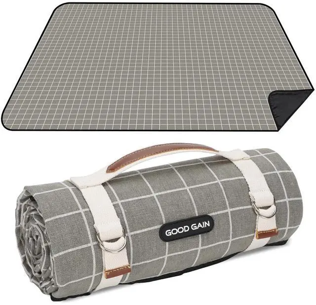 Main image of Picnic Outdoor Blankets Waterproof Extra Large - Beach Mat Sand Free Foldable with Carry Strap | Portable Camping Blanket | Park Blanket for Grass Park, Hiking, Travel, Concerts, Indoor (Grey Check)