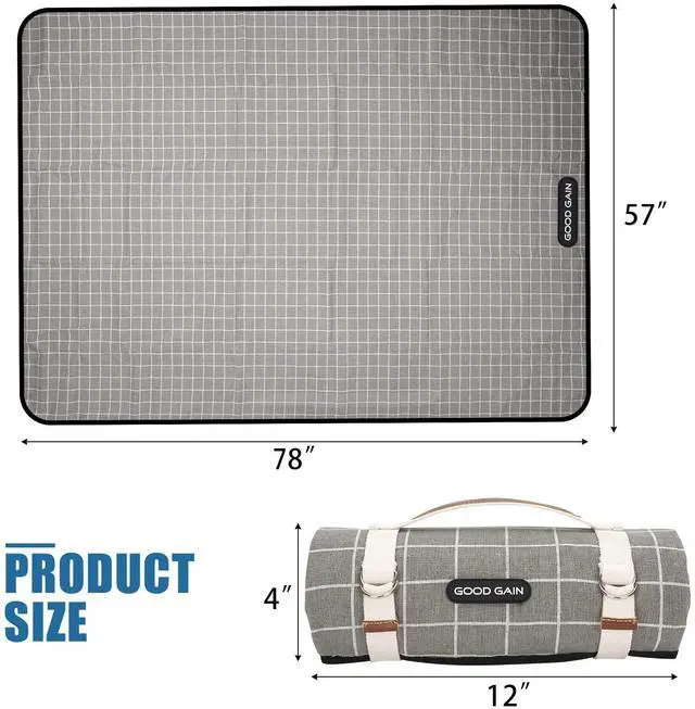 Alt view image 4 of 7 - Picnic Outdoor Blankets Waterproof Extra Large - Beach Mat Sand Free Foldable with Carry Strap | Portable Camping Blanket | Park Blanket for Grass Park, Hiking, Travel, Concerts, Indoor (Grey Check)
