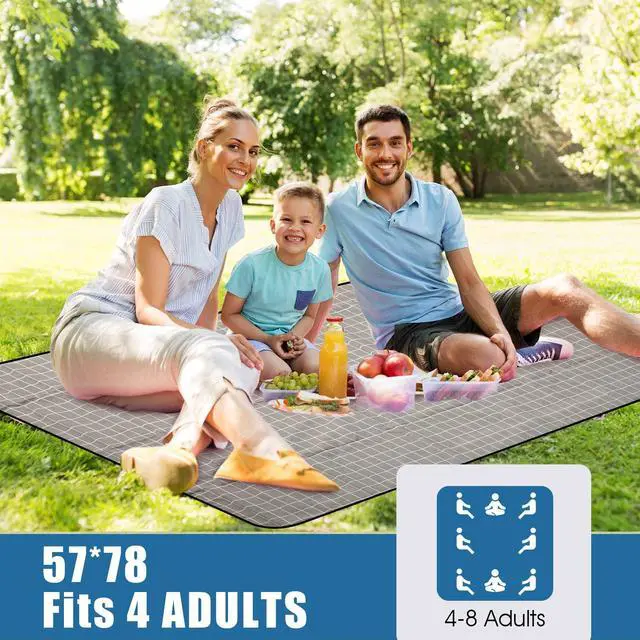 Alt view image 2 of 7 - Picnic Outdoor Blankets Waterproof Extra Large - Beach Mat Sand Free Foldable with Carry Strap | Portable Camping Blanket | Park Blanket for Grass Park, Hiking, Travel, Concerts, Indoor (Grey Check)