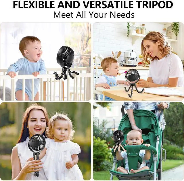 Alt view image 2 of 6 - Mini Handheld Personal Portable Fan, Baby Stroller Fan, Car Seat USB or Battery Powered, with Flexible Tripod Clip on Student Bed Desk Bike Crib Treadmill Camping Traveling(Classic Black)