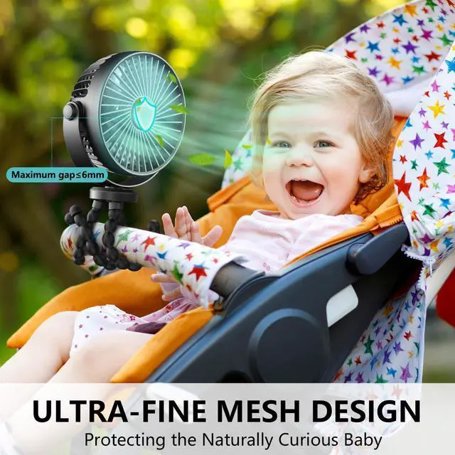 Alt view image 3 of 6 - Mini Handheld Personal Portable Fan, Baby Stroller Fan, Car Seat USB or Battery Powered, with Flexible Tripod Clip on Student Bed Desk Bike Crib Treadmill Camping Traveling(Classic Black)