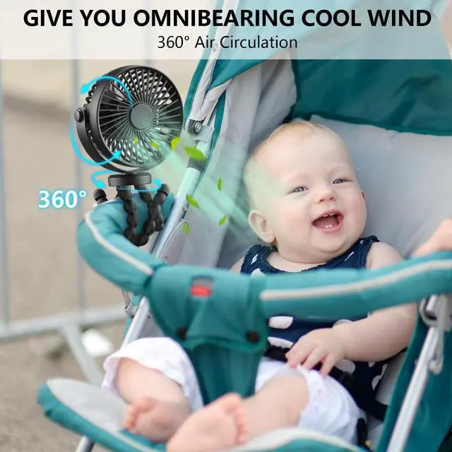 Alt view image 5 of 6 - Mini Handheld Personal Portable Fan, Baby Stroller Fan, Car Seat USB or Battery Powered, with Flexible Tripod Clip on Student Bed Desk Bike Crib Treadmill Camping Traveling(Classic Black)