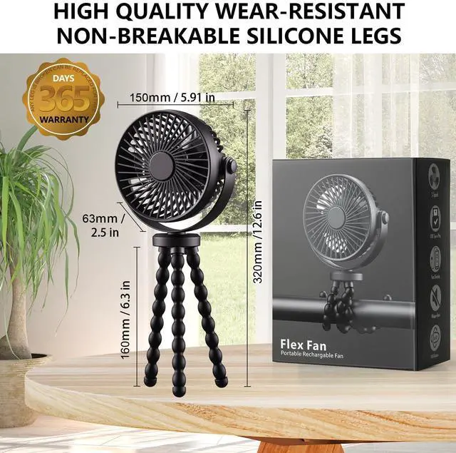 Alt view image 6 of 6 - Mini Handheld Personal Portable Fan, Baby Stroller Fan, Car Seat USB or Battery Powered, with Flexible Tripod Clip on Student Bed Desk Bike Crib Treadmill Camping Traveling(Classic Black)