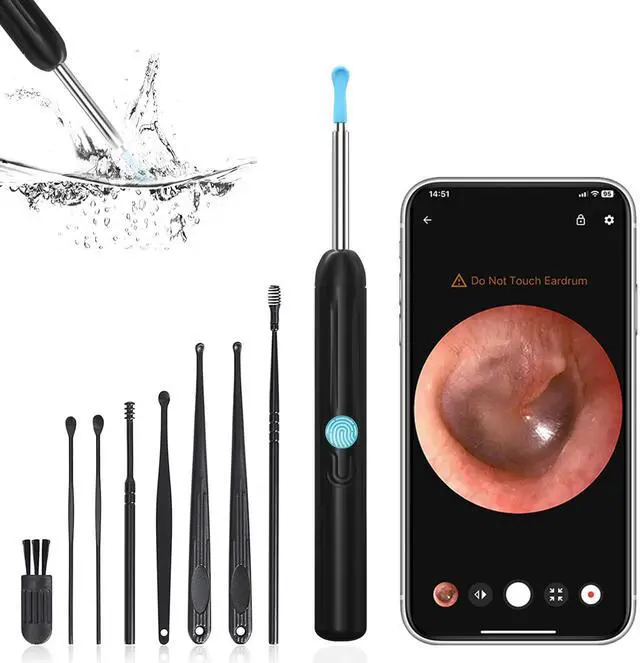Main image of Ear Wax Removal - Ear Cleaner with Camera - Earwax Remover Tool with 8 Pcs Ear Set - Wireless Ear Scope Otoscope with Light - Ear Camera with 6 Ear Spoon - Ear Cleaner (Black)