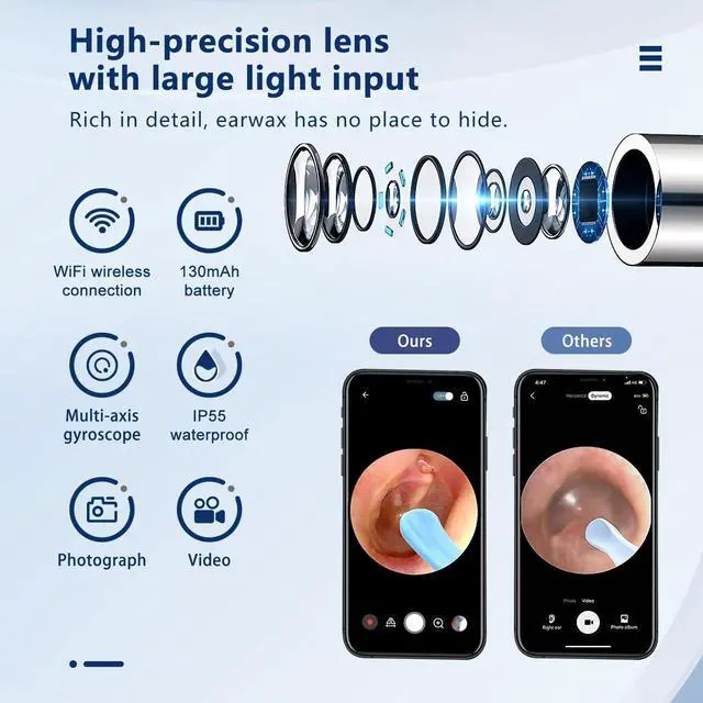 Alt view image 5 of 7 - Ear Wax Removal - Ear Cleaner with Camera - Earwax Remover Tool with 8 Pcs Ear Set - Wireless Ear Scope Otoscope with Light - Ear Camera with 6 Ear Spoon - Ear Cleaner (Black)