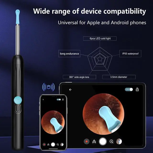 Alt view image 6 of 7 - Ear Wax Removal - Ear Cleaner with Camera - Earwax Remover Tool with 8 Pcs Ear Set - Wireless Ear Scope Otoscope with Light - Ear Camera with 6 Ear Spoon - Ear Cleaner (Black)