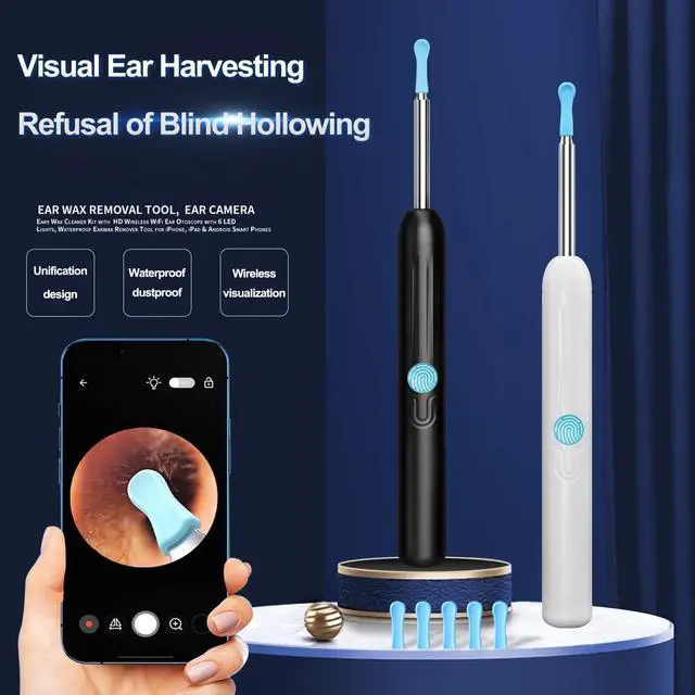 Alt view image 7 of 7 - Ear Wax Removal - Ear Cleaner with Camera - Earwax Remover Tool with 8 Pcs Ear Set - Wireless Ear Scope Otoscope with Light - Ear Camera with 6 Ear Spoon - Ear Cleaner (Black)