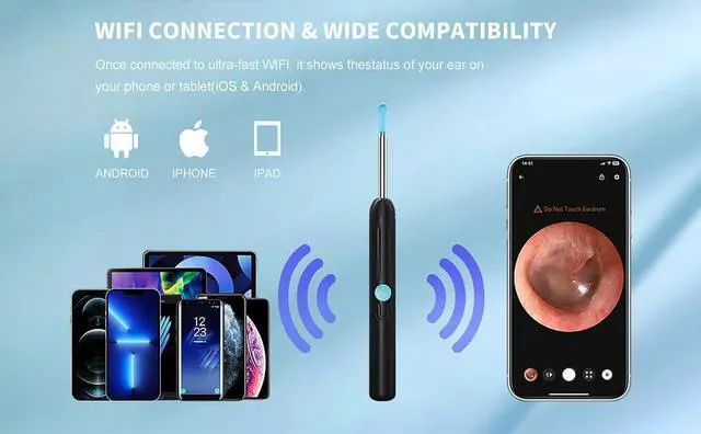 Alt view image 3 of 7 - Ear Wax Removal - Ear Cleaner with Camera - Earwax Remover Tool with 8 Pcs Ear Set - Wireless Ear Scope Otoscope with Light - Ear Camera with 6 Ear Spoon - Ear Cleaner (Black)