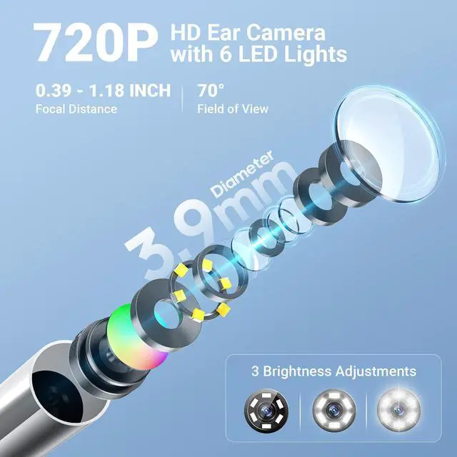Alt view image 2 of 5 - Otoscope with Light, 720P HD Ear Cleaning Camera & 6 LED Lights Ear Scope, Digital Otoscope with Camera, Smart Endoscope, Plug & Play, USB-C Port