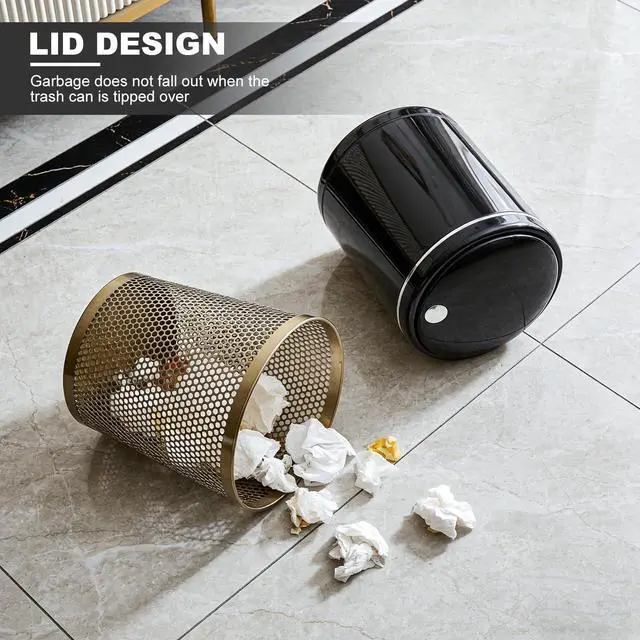 Alt view image 3 of 7 - Mini Trash Can for Desk with 5 Rolls of Trash Bags, Small Press-Top Full Lid Design Countertop Garbage Bin, Removable Plastic Waste Basket for Bedroom,Kitchen,Office,Garage, Camping(Black)