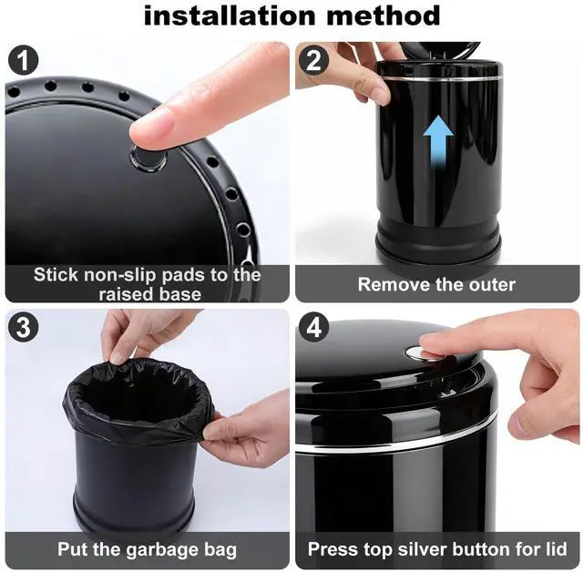 Alt view image 4 of 7 - Mini Trash Can for Desk with 5 Rolls of Trash Bags, Small Press-Top Full Lid Design Countertop Garbage Bin, Removable Plastic Waste Basket for Bedroom,Kitchen,Office,Garage, Camping(Black)