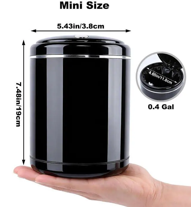 Alt view image 5 of 7 - Mini Trash Can for Desk with 5 Rolls of Trash Bags, Small Press-Top Full Lid Design Countertop Garbage Bin, Removable Plastic Waste Basket for Bedroom,Kitchen,Office,Garage, Camping(Black)